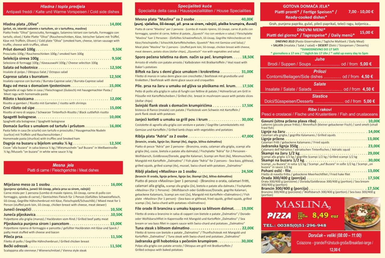 KONOBA MASLINA MENU 